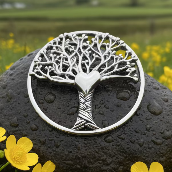 Tree of Life Heart Brooch in pewter