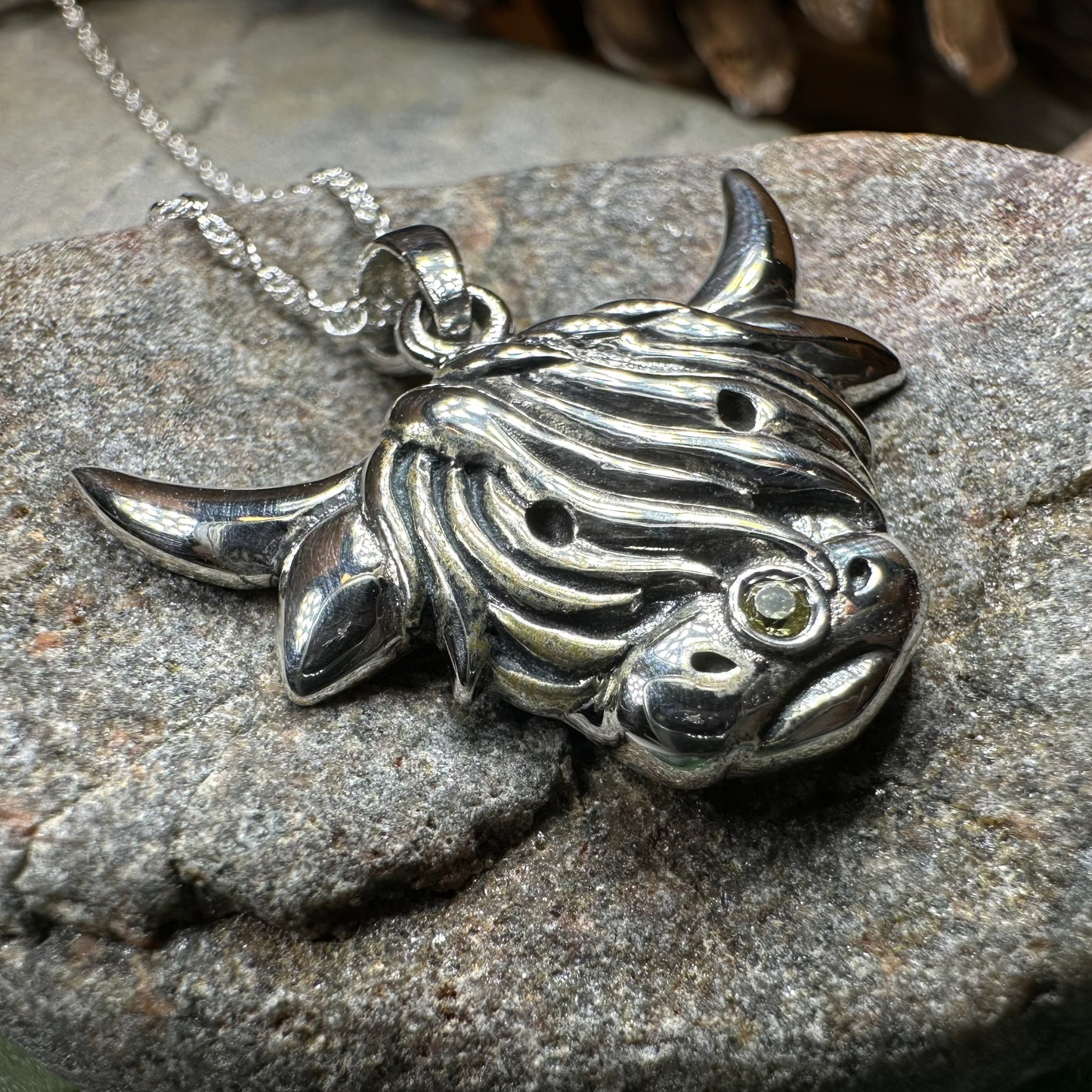 Kinross Scottish Highland Cow Necklace in Sterling Silver