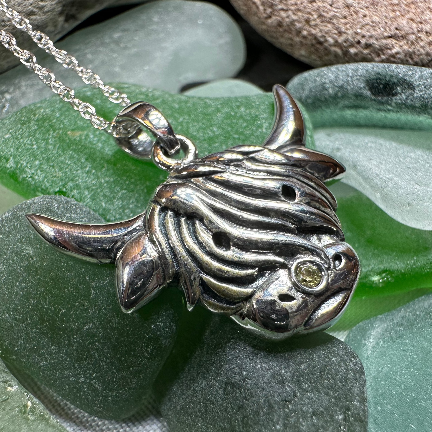 Kinross Scottish Highland Cow Necklace in Sterling Silver