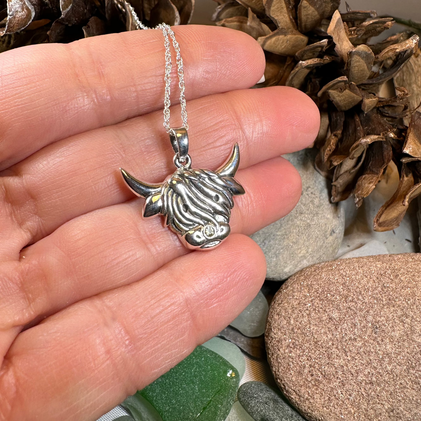Kinross Scottish Highland Cow Necklace in Sterling Silver