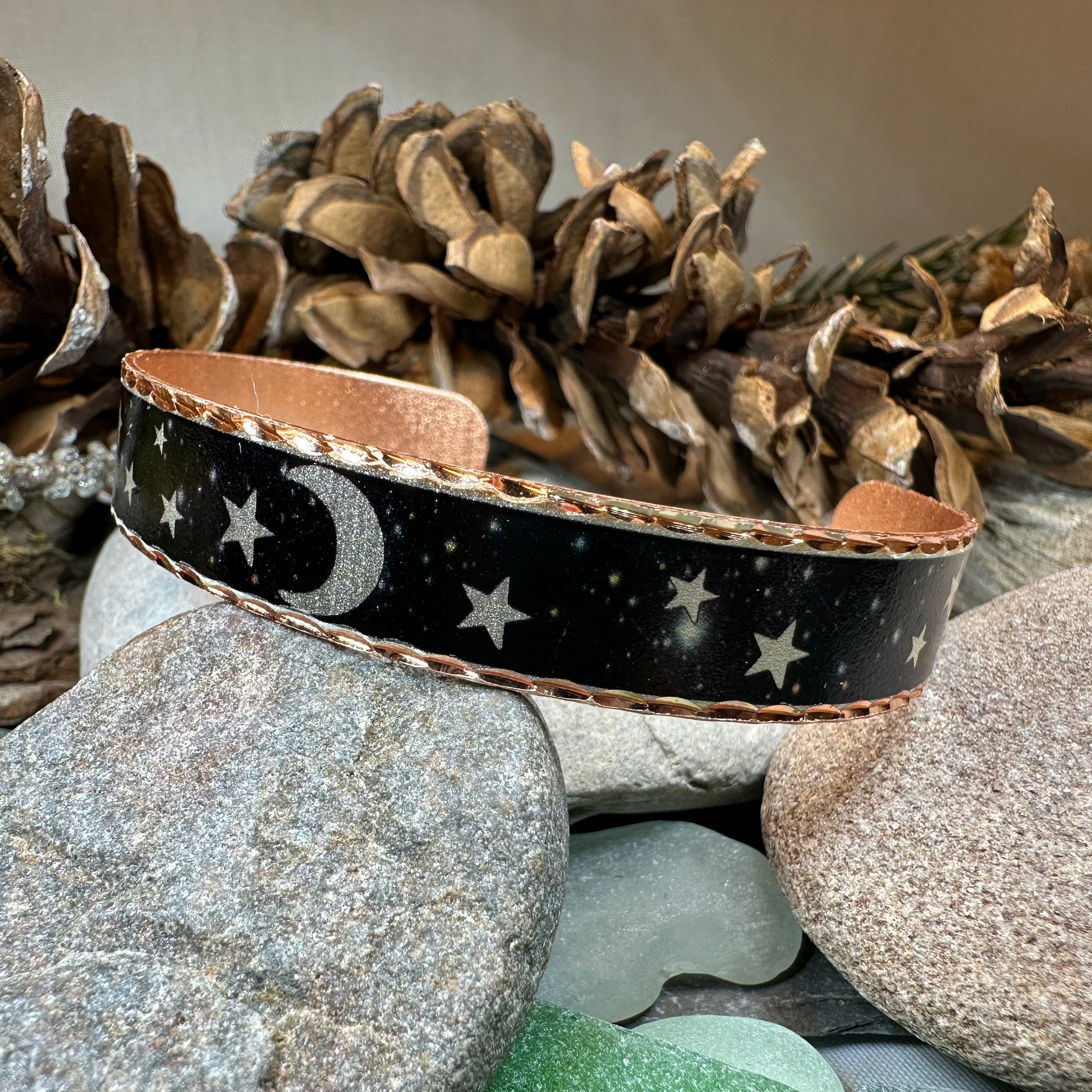 Midnight Moon & Stars Copper Cuff Bracelet — view 2