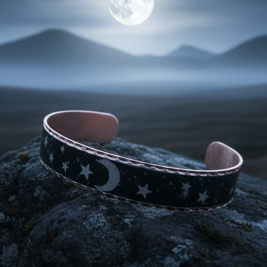 Midnight Moon & Stars Copper Cuff Bracelet