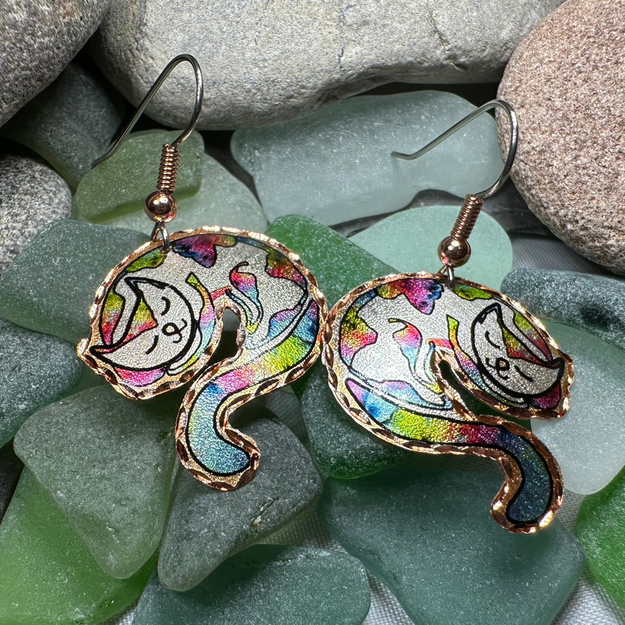 Hippie Cat Copper Earrings
