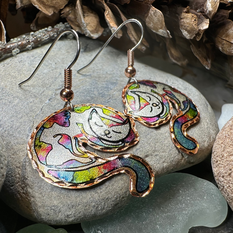 Hippie Cat Copper Earrings