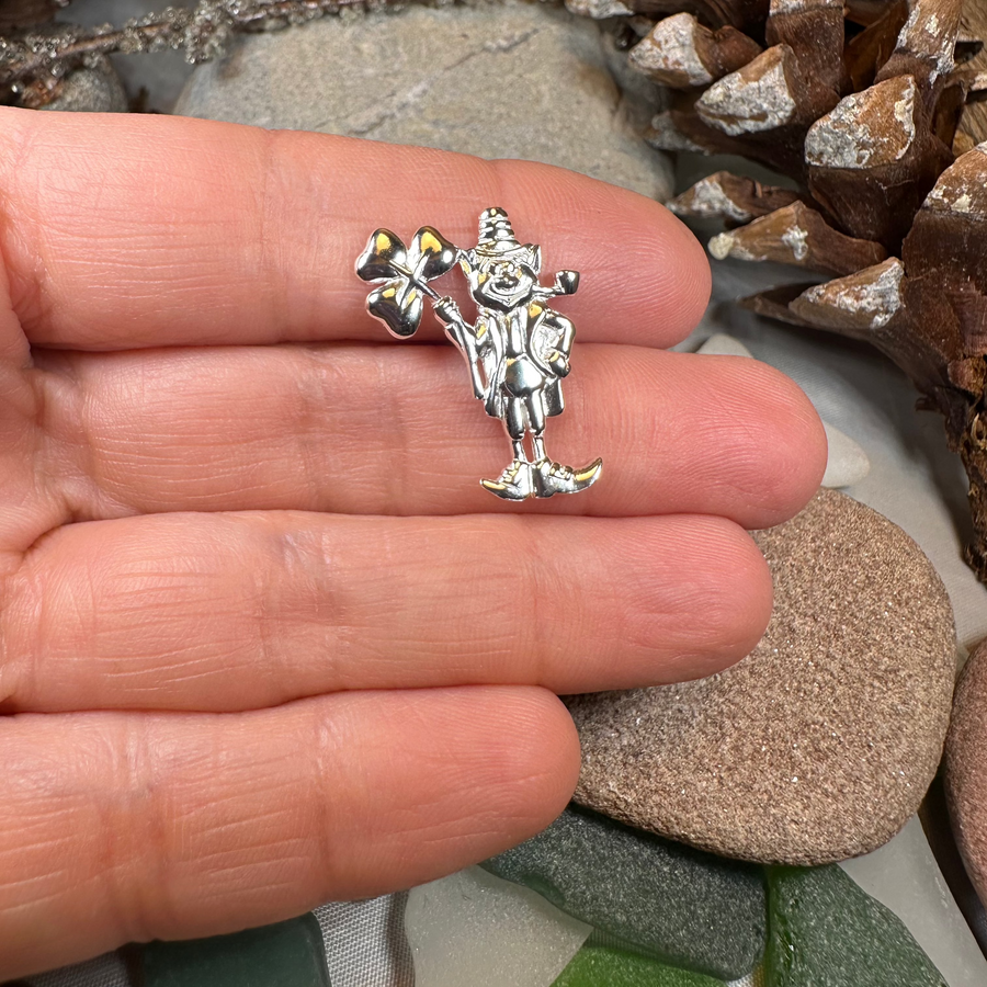 Lucky Leprechaun Shamrock Lapel Pin in Sterling Silver