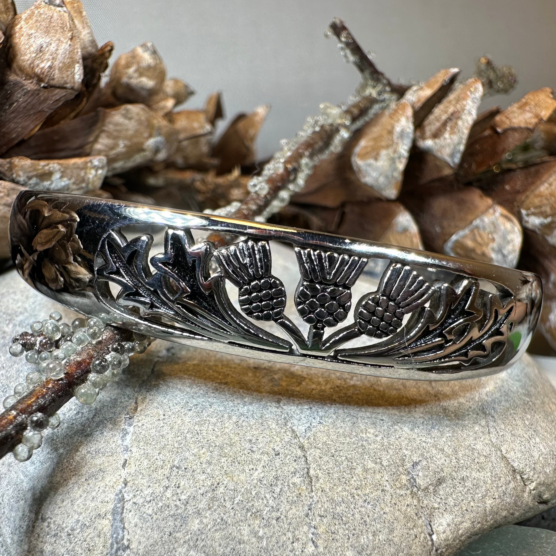 Scottish Triple Thistle Cuff Bracelet — view 7