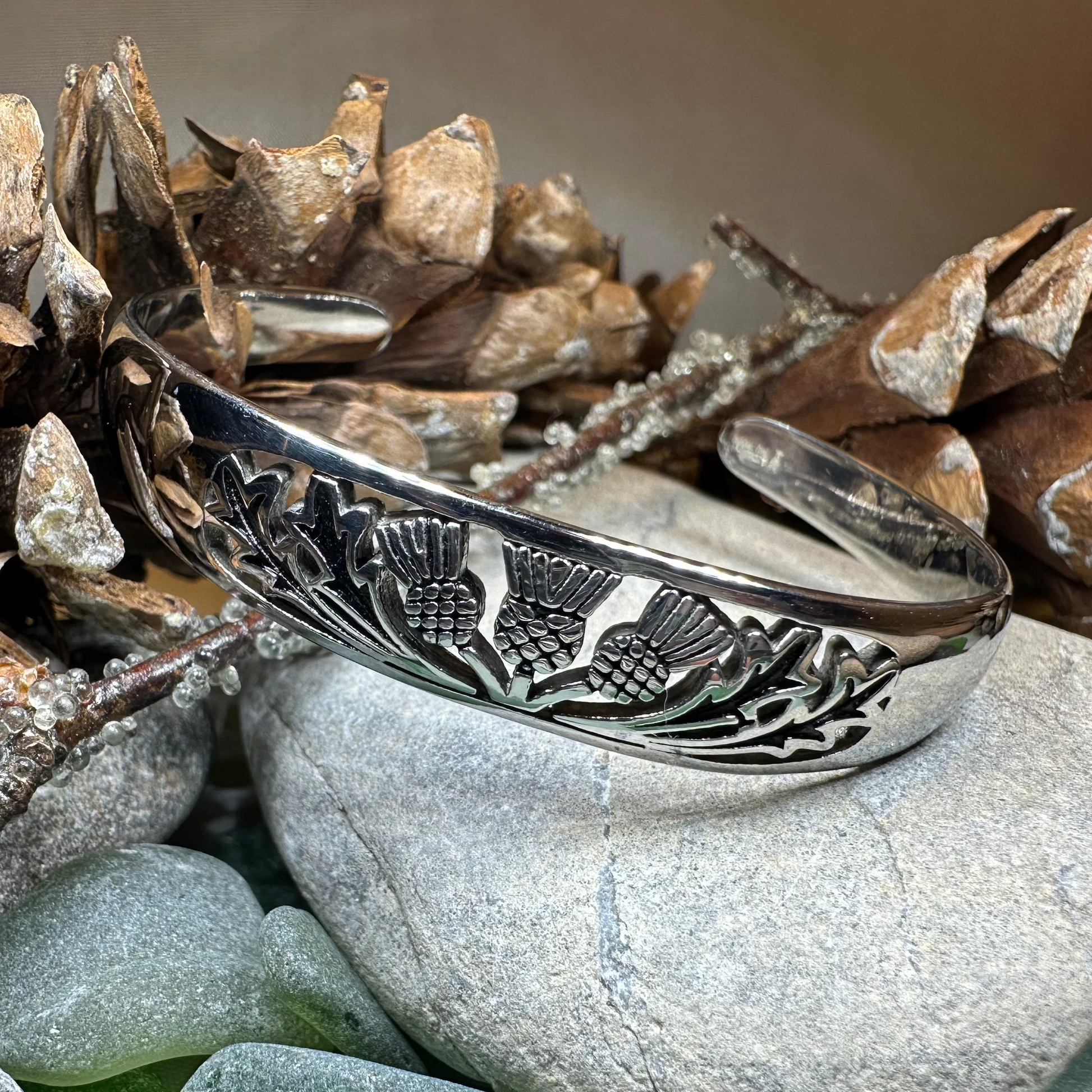 Scottish Triple Thistle Cuff Bracelet — view 3