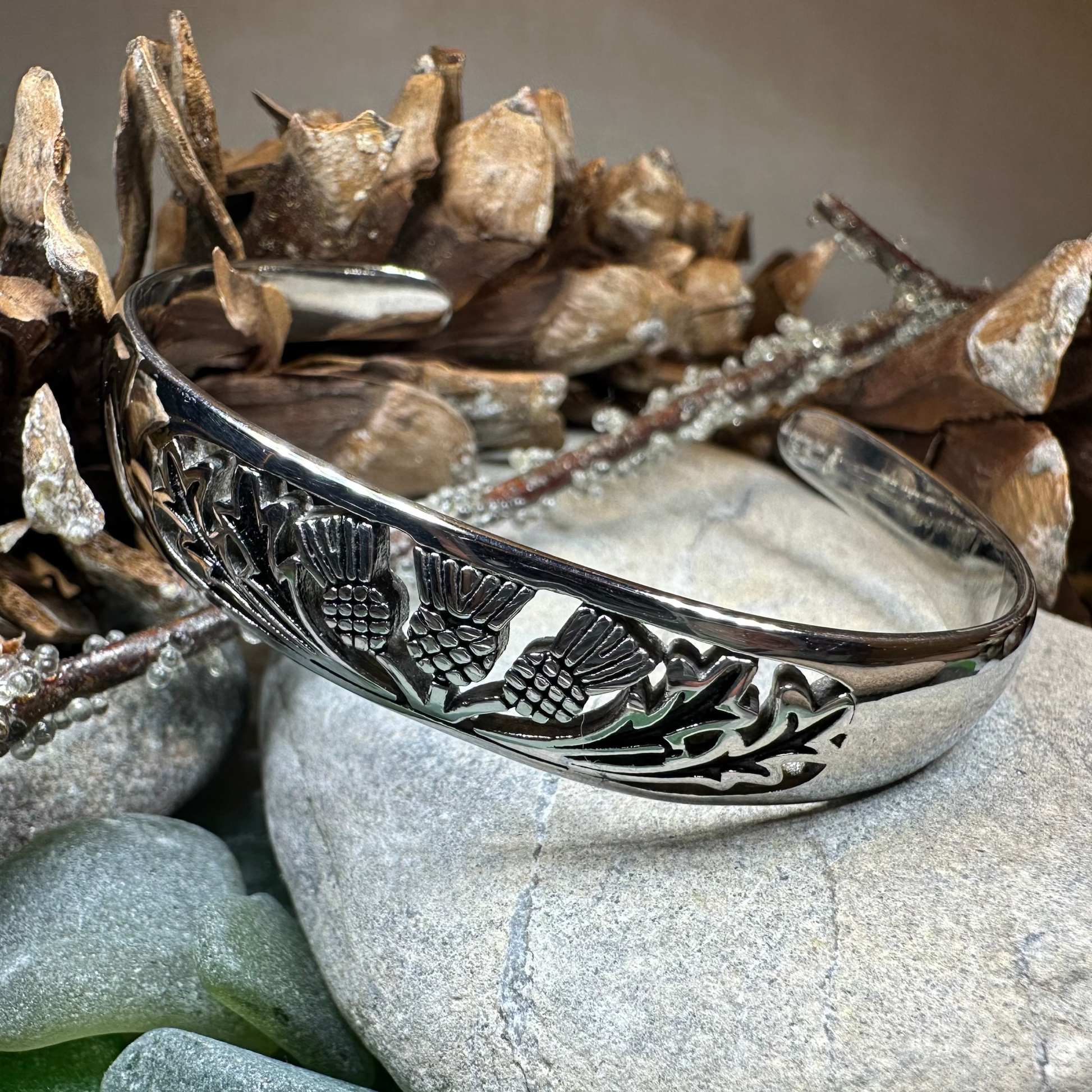 Scottish Triple Thistle Cuff Bracelet — view 9