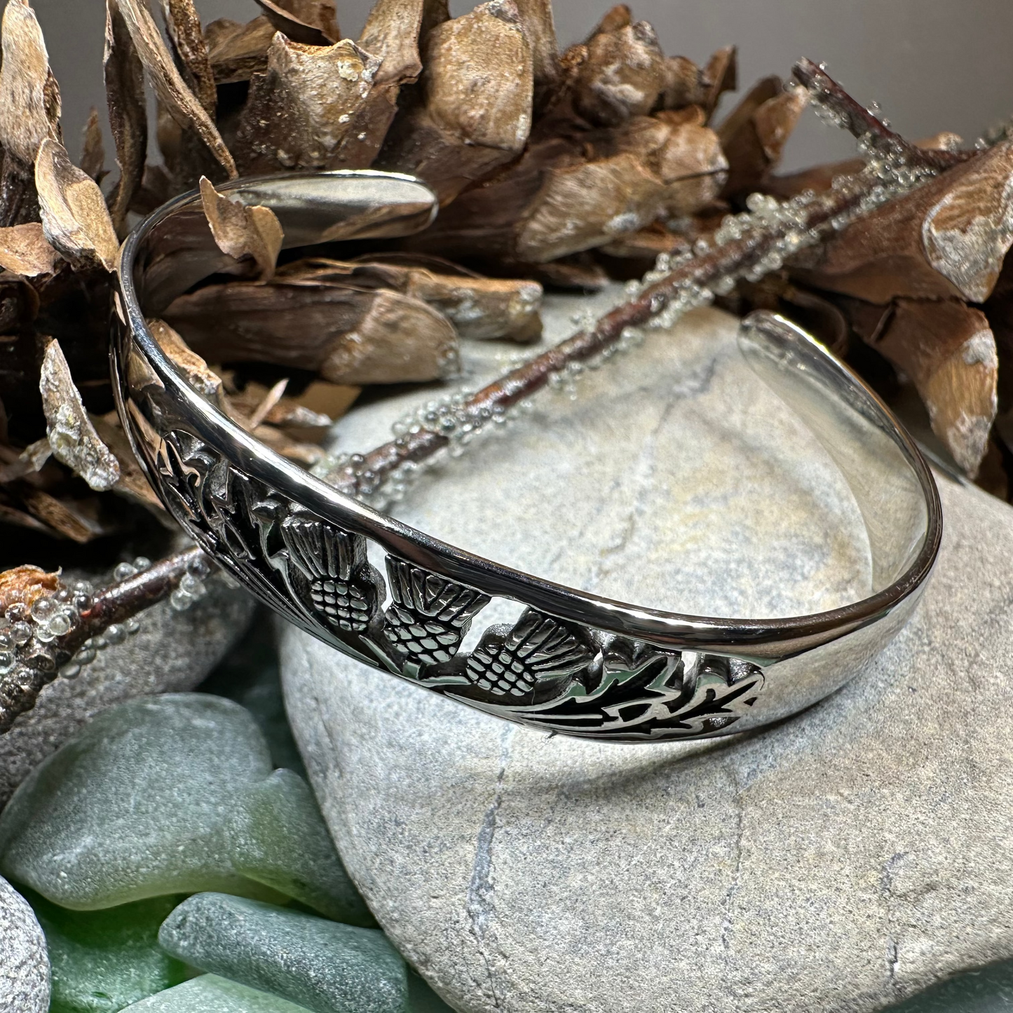 Scottish Triple Thistle Cuff Bracelet — view 6