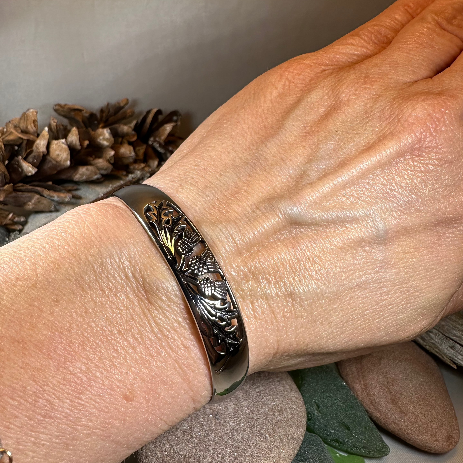 Scottish Triple Thistle Cuff Bracelet — view 8