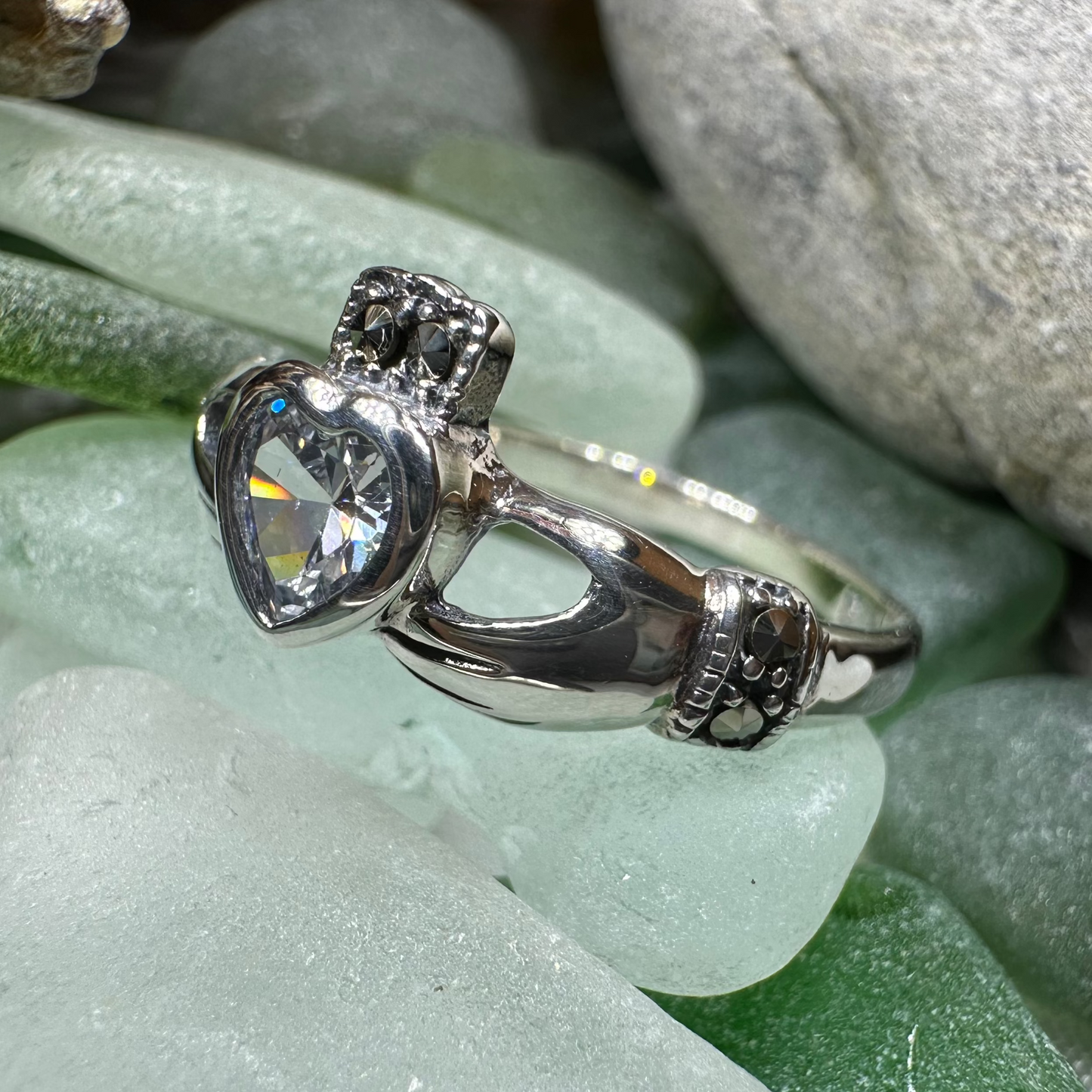 Ree Marcasite Irish Claddagh Ring in Sterling Silver