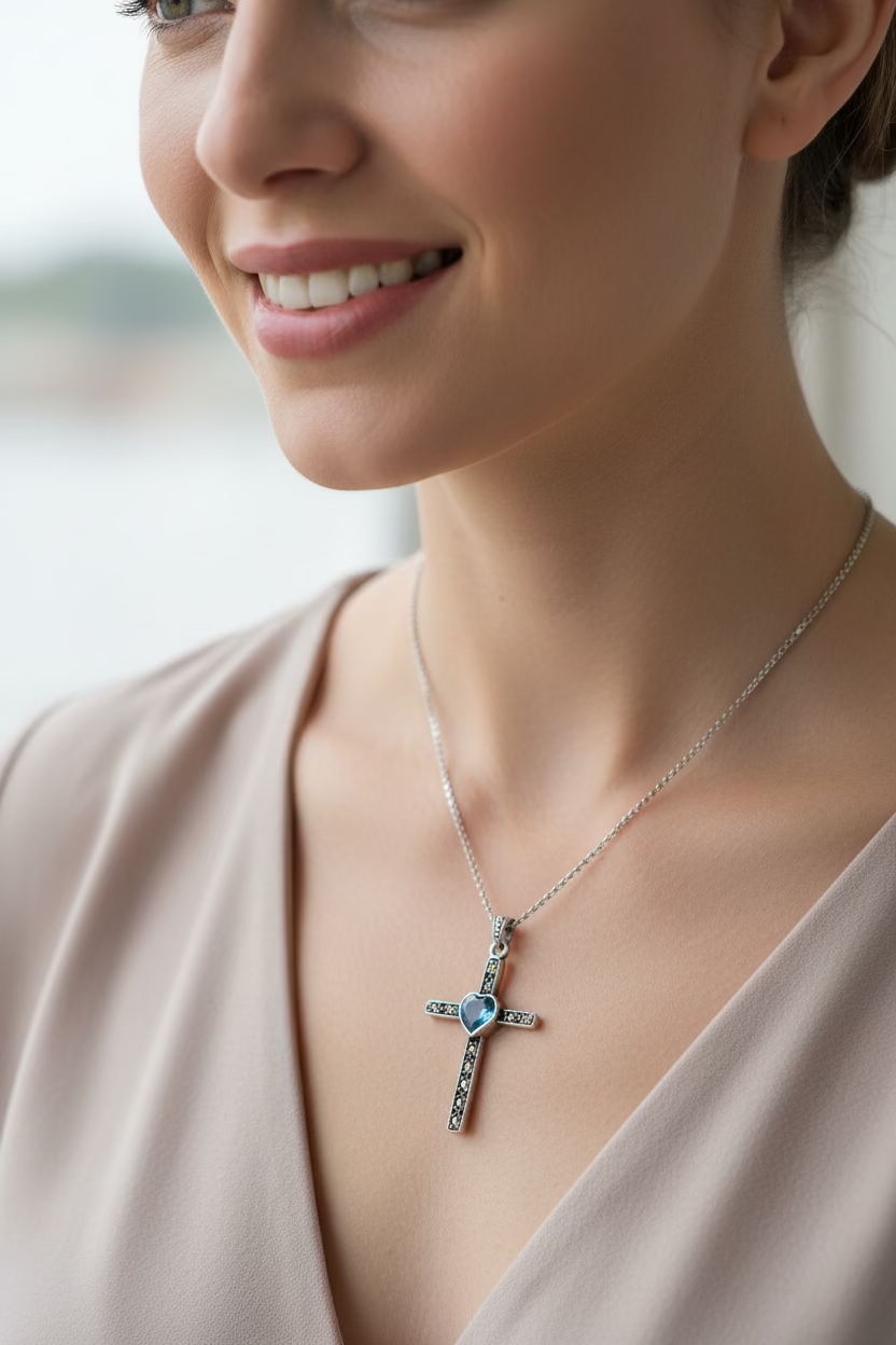 Marcasite Celtic Cross Necklace — view 2