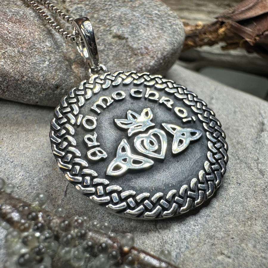 Irish Gaelic Gra Mo Chroi Necklace in Sterling Silver