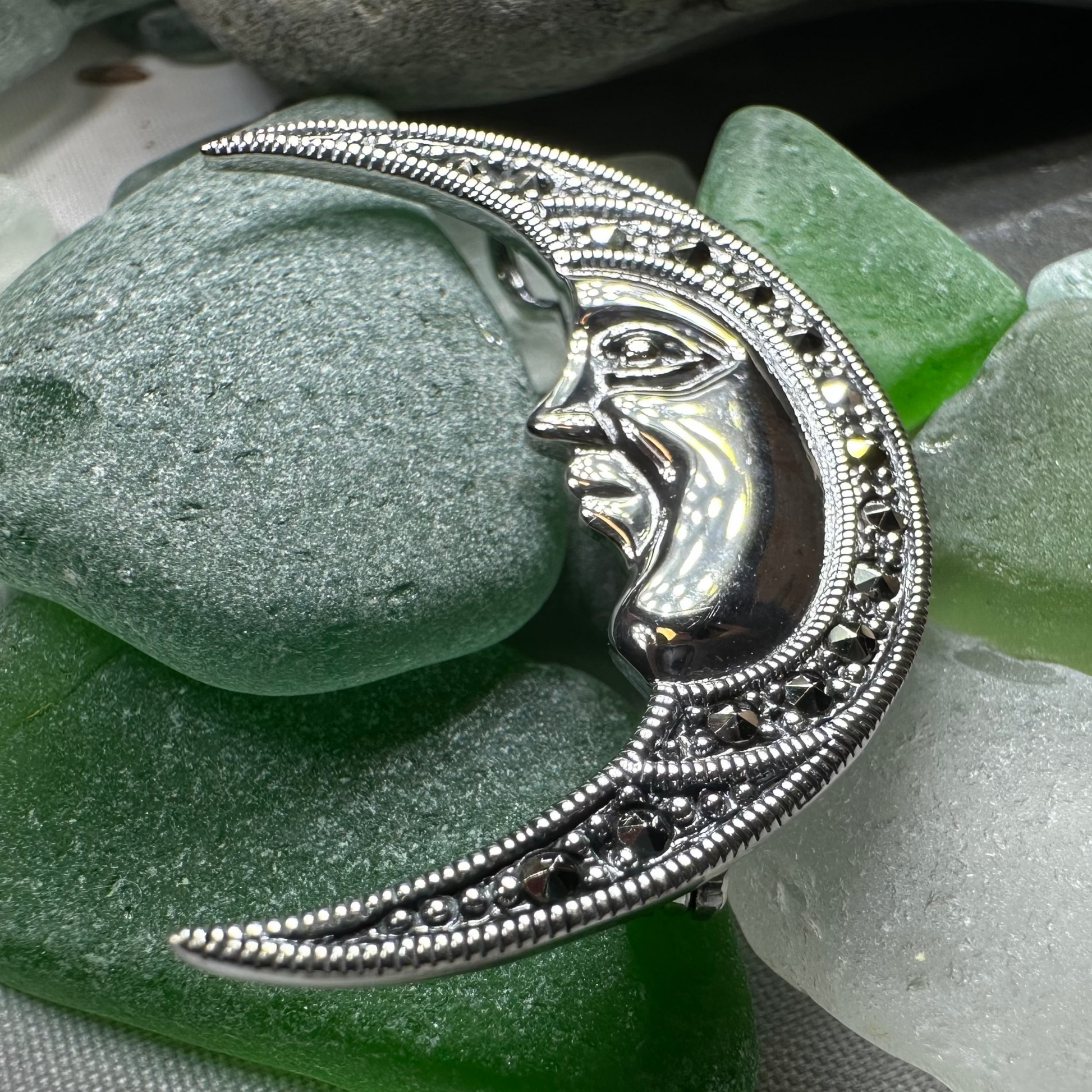 Midnight Goddess Moon Brooch in sterling silver