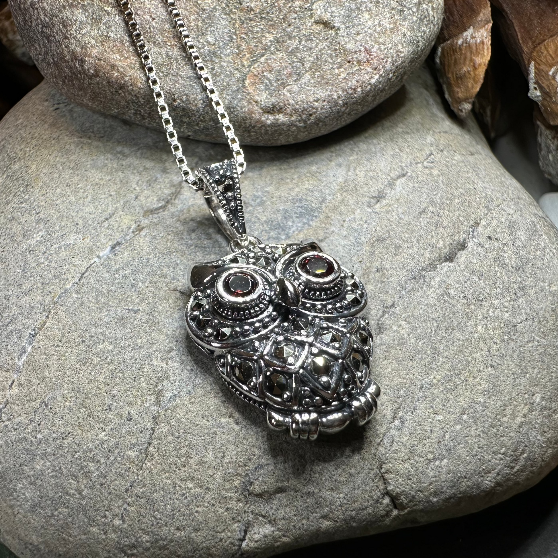 Halloway Marcasite Owl Necklace in sterling silver