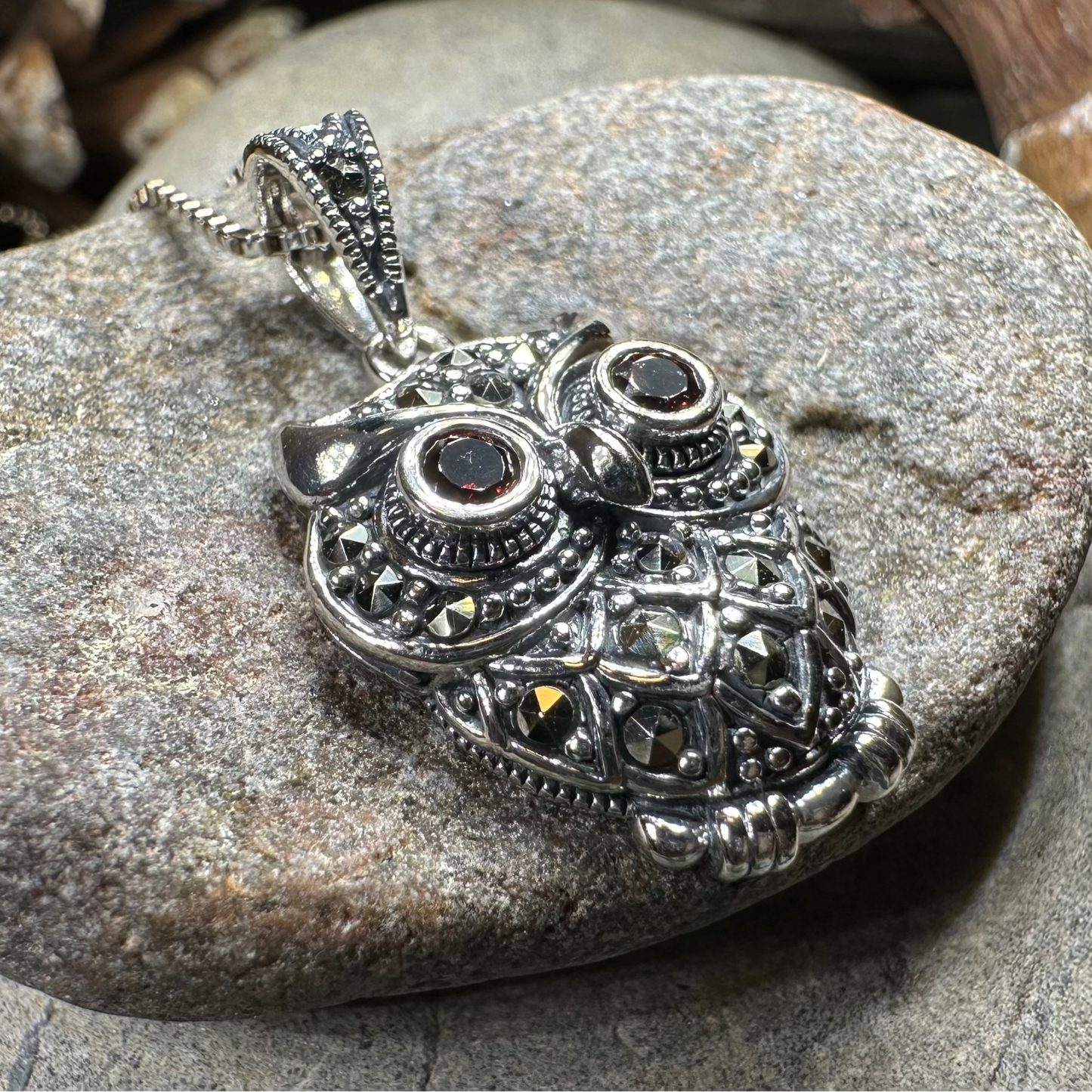 Halloway Marcasite Owl Necklace — view 5