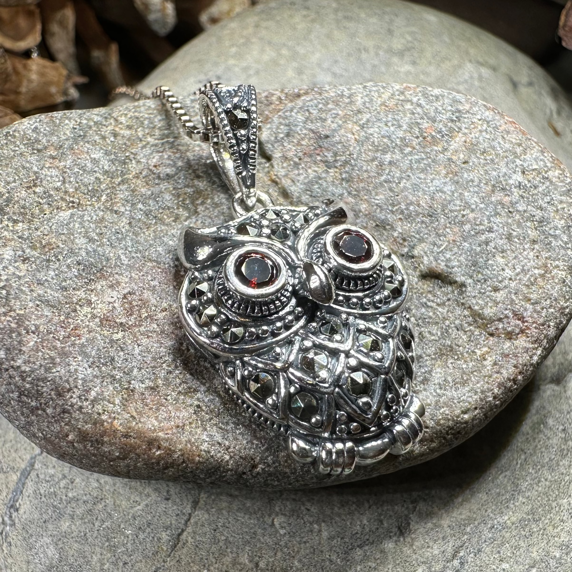 Halloway Marcasite Owl Necklace — view 7