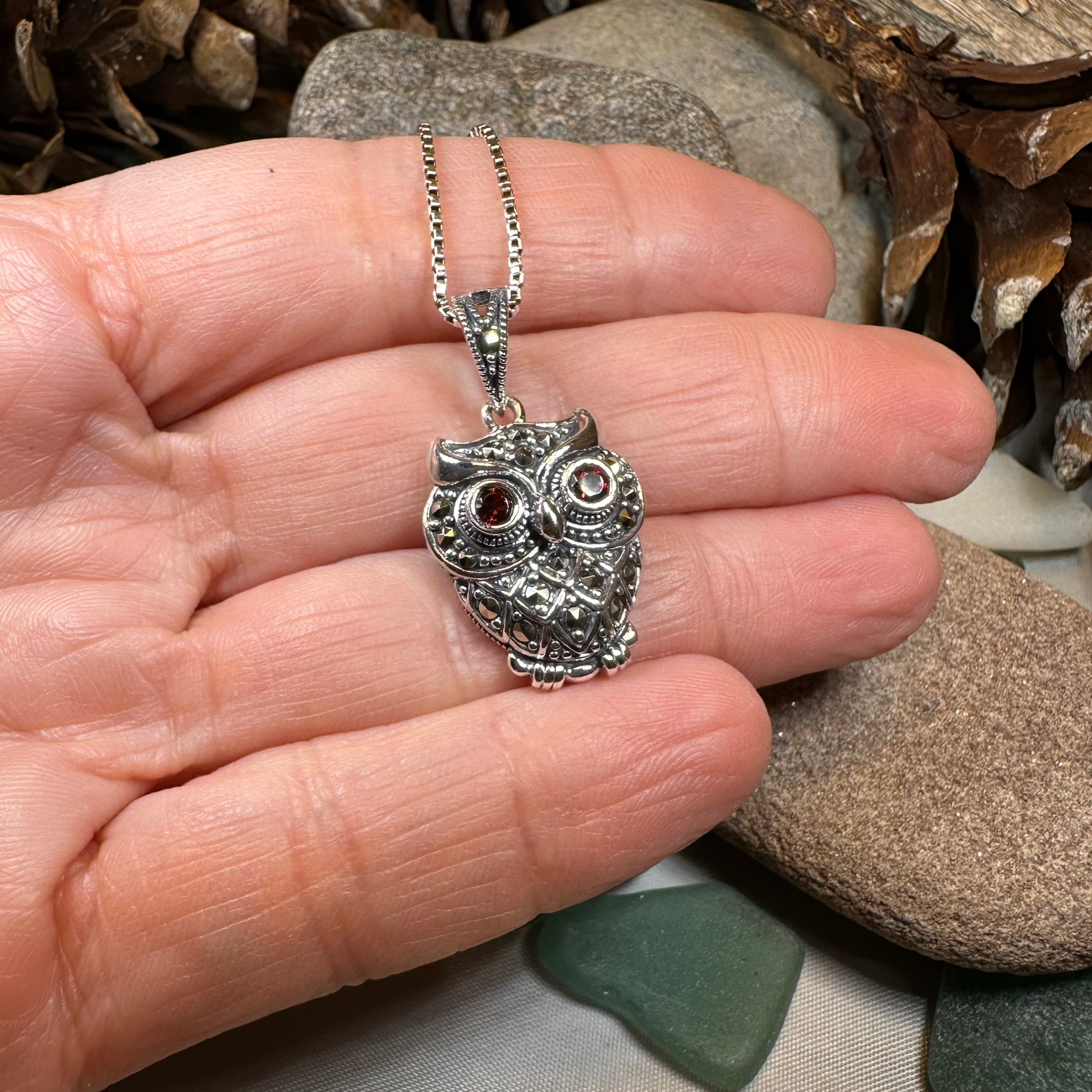 Halloway Marcasite Owl Necklace — view 4