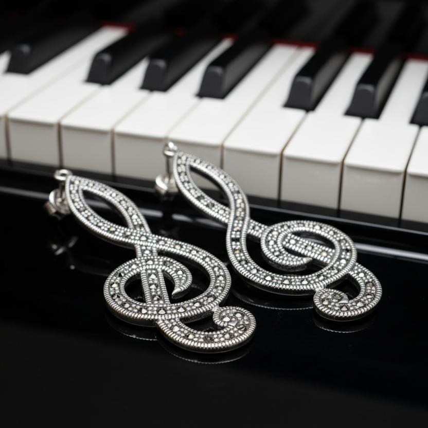 Prima Donna Music Note Earrings in Sterling Silver