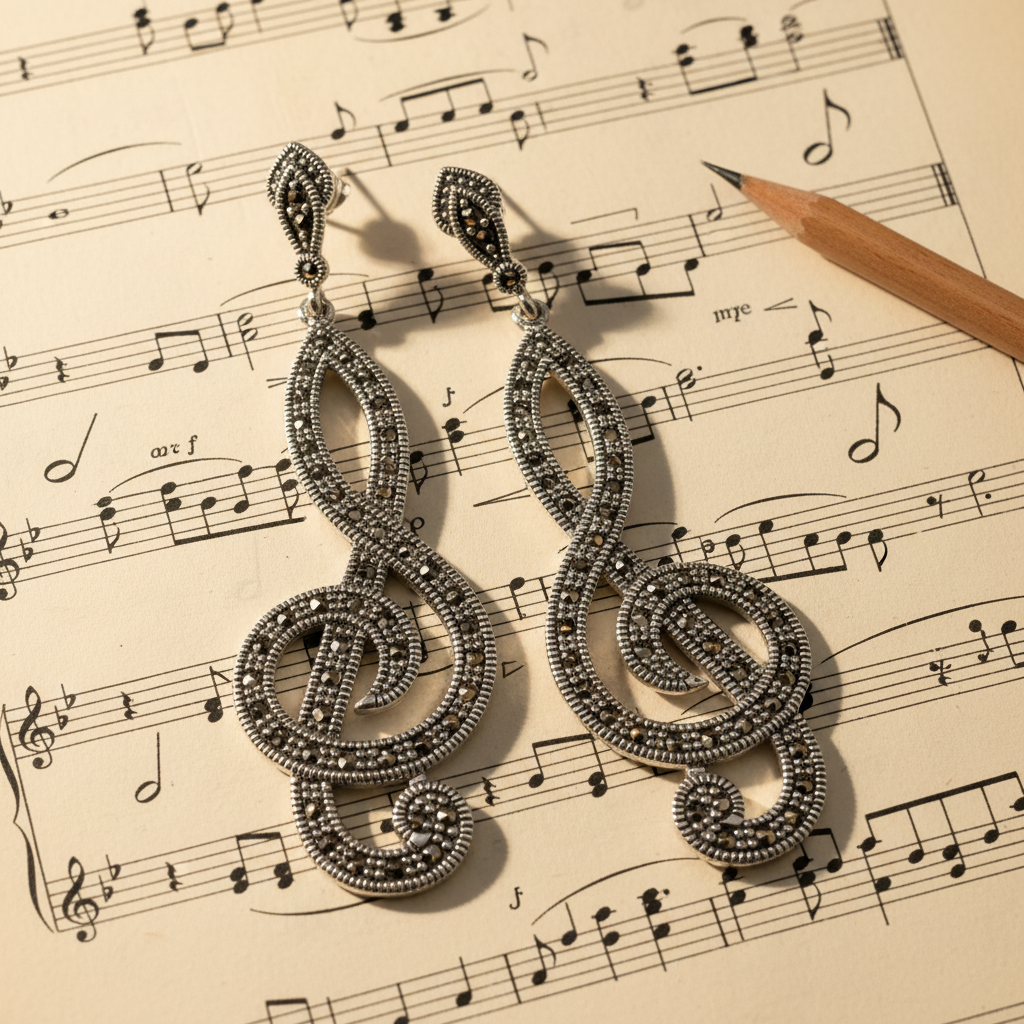 Prima Donna Music Note Earrings in Sterling Silver