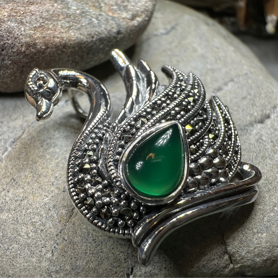 Eala Marcasite Swan Brooch in Sterling Silver