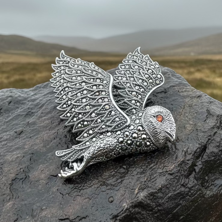Breena Marcasite Owl Necklace & Brooch — view 3