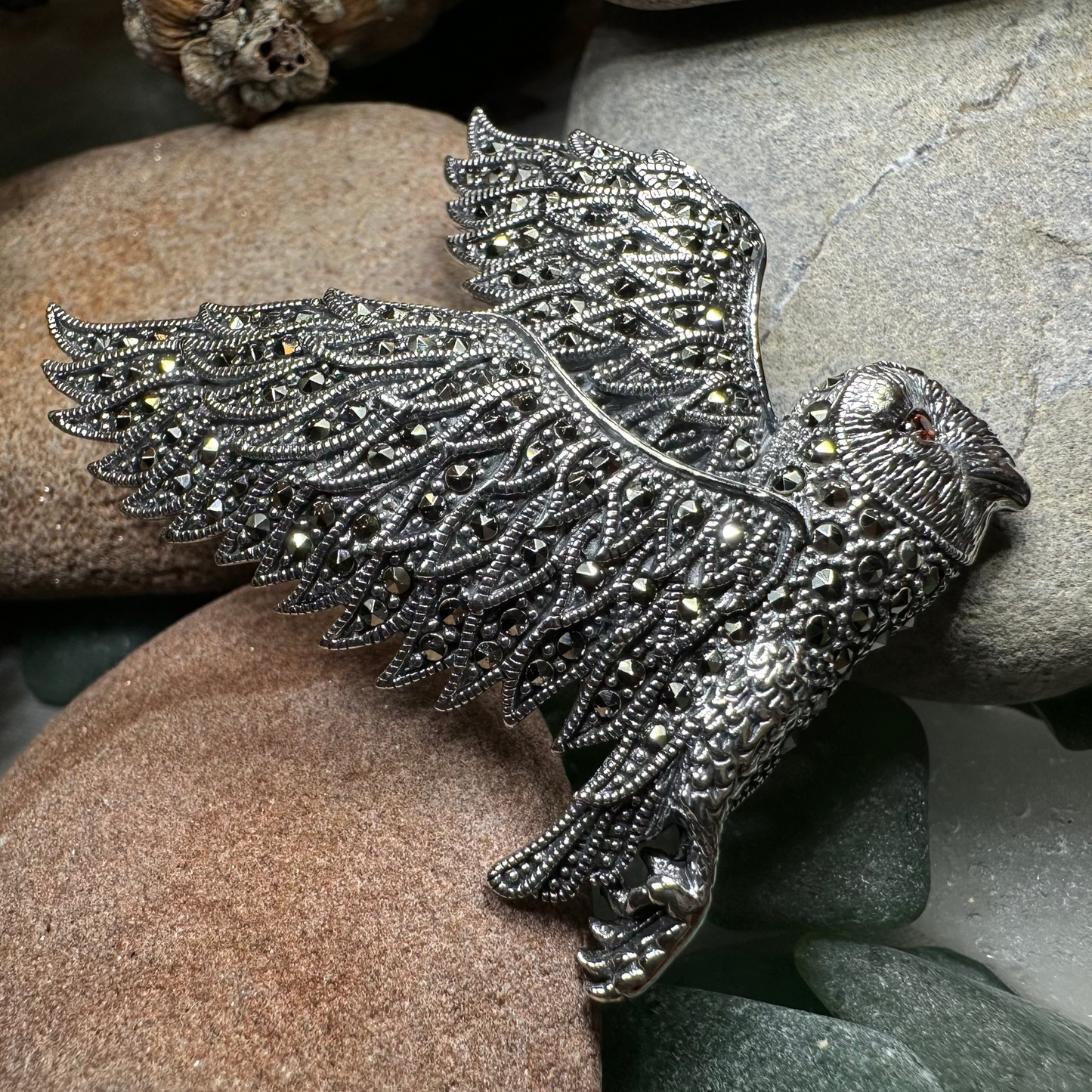 Breena Marcasite Owl Necklace & Brooch — view 4