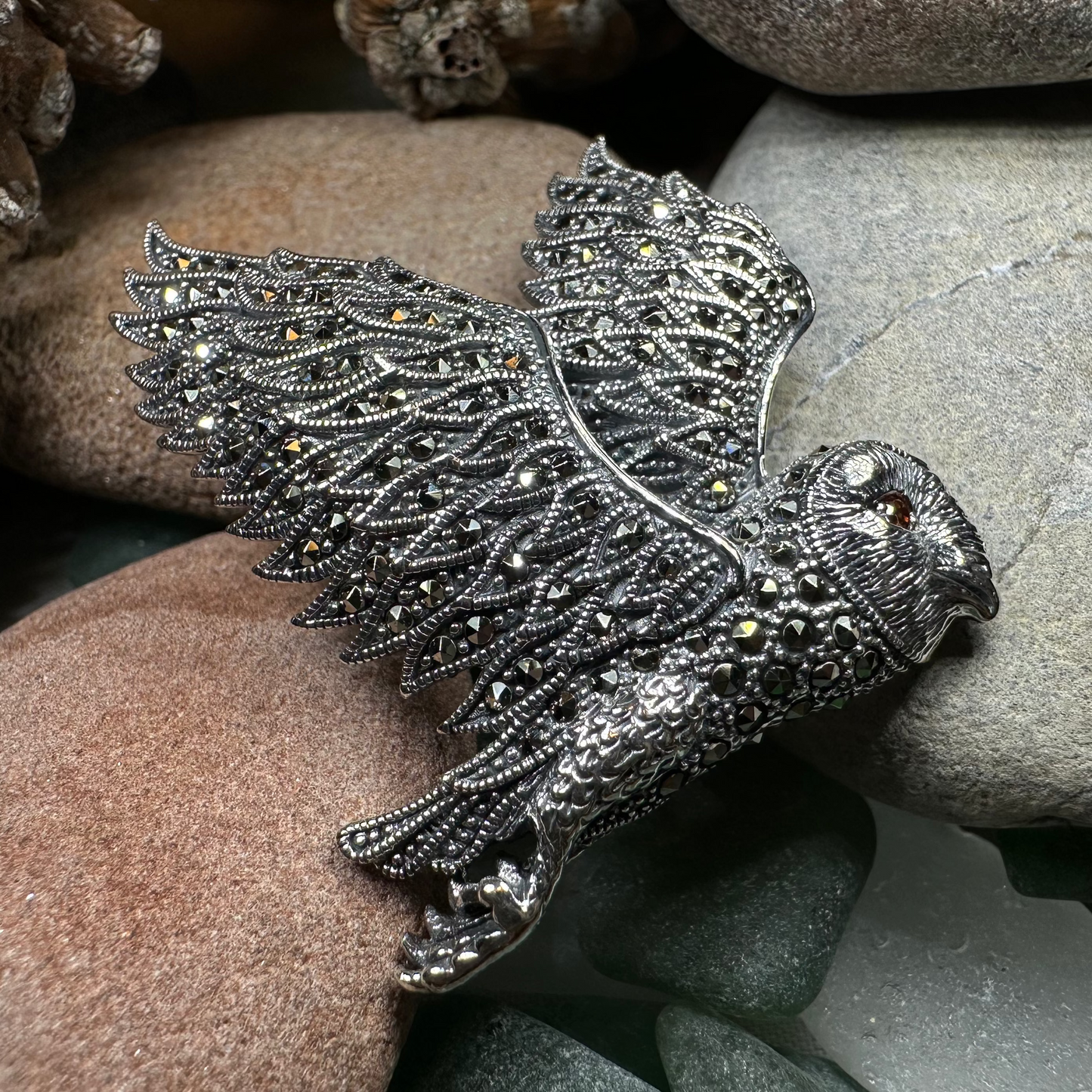 Breena Marcasite Owl Necklace & Brooch — view 8