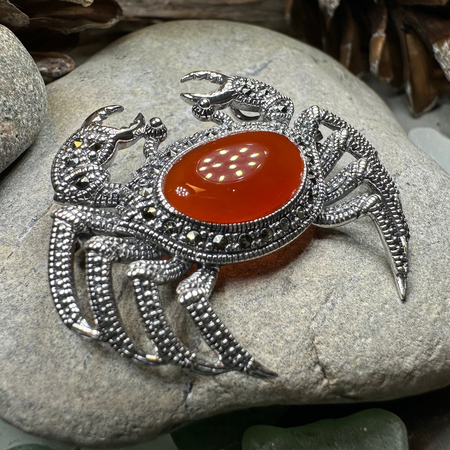 Carnelian Crab Brooch