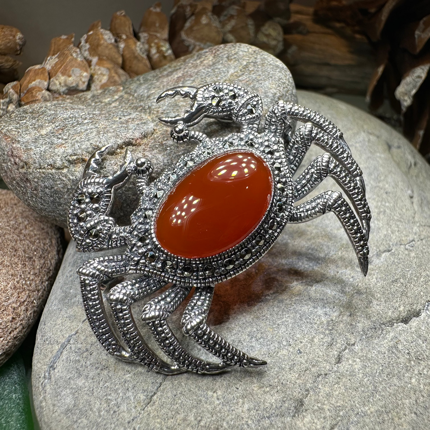 Carnelian Crab Brooch