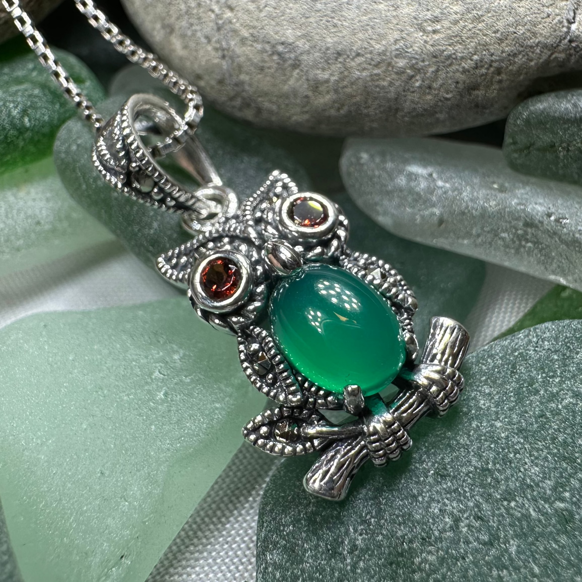 Emerald Aura Owl Necklace — view 7