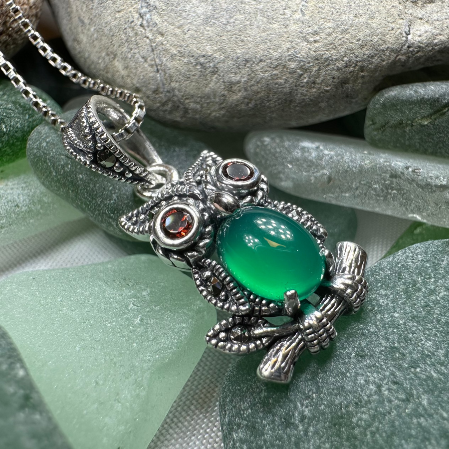 Emerald Aura Owl Necklace