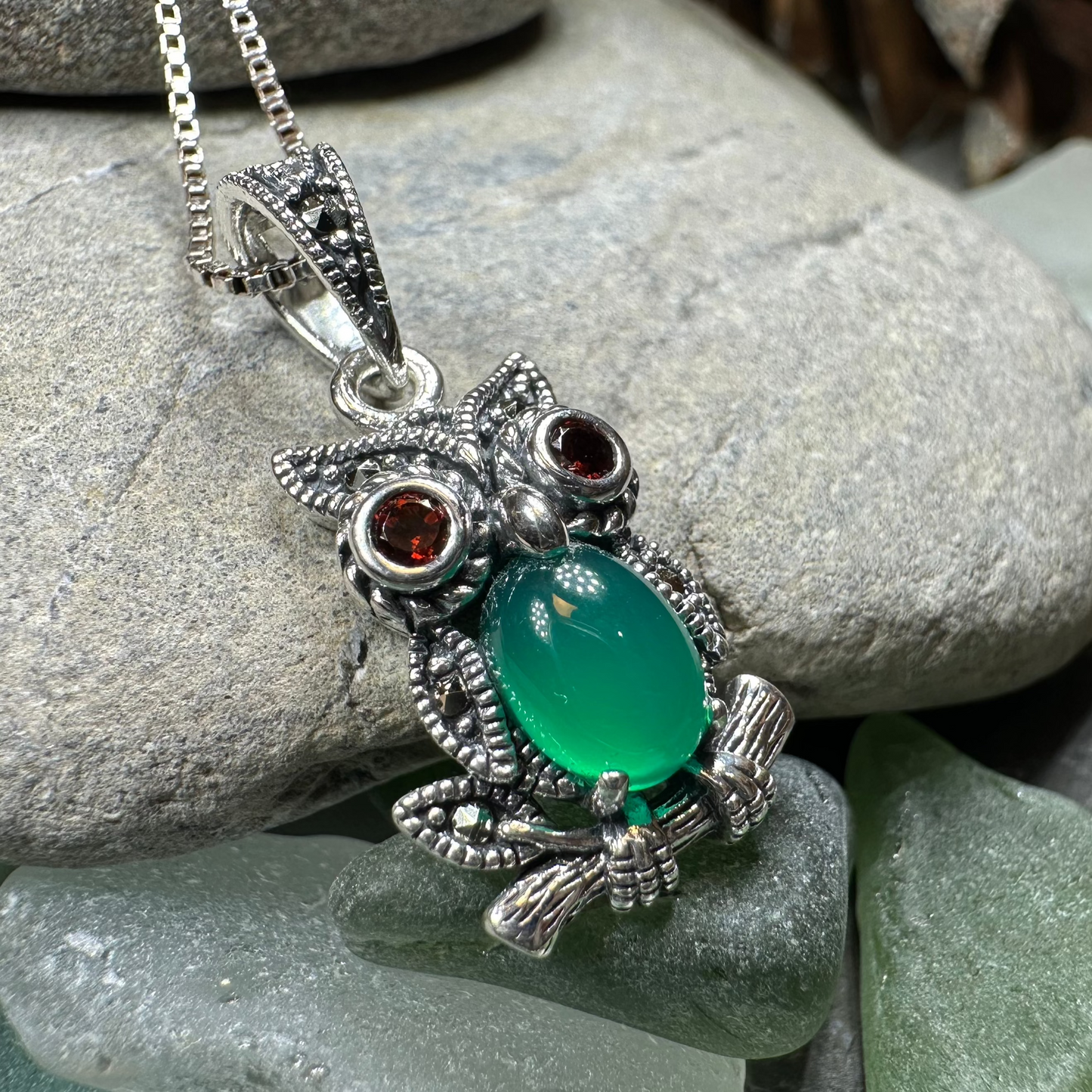 Emerald Aura Owl Necklace — view 5