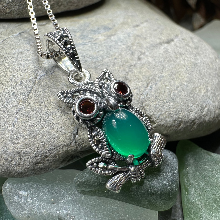Emerald Aura Owl Necklace