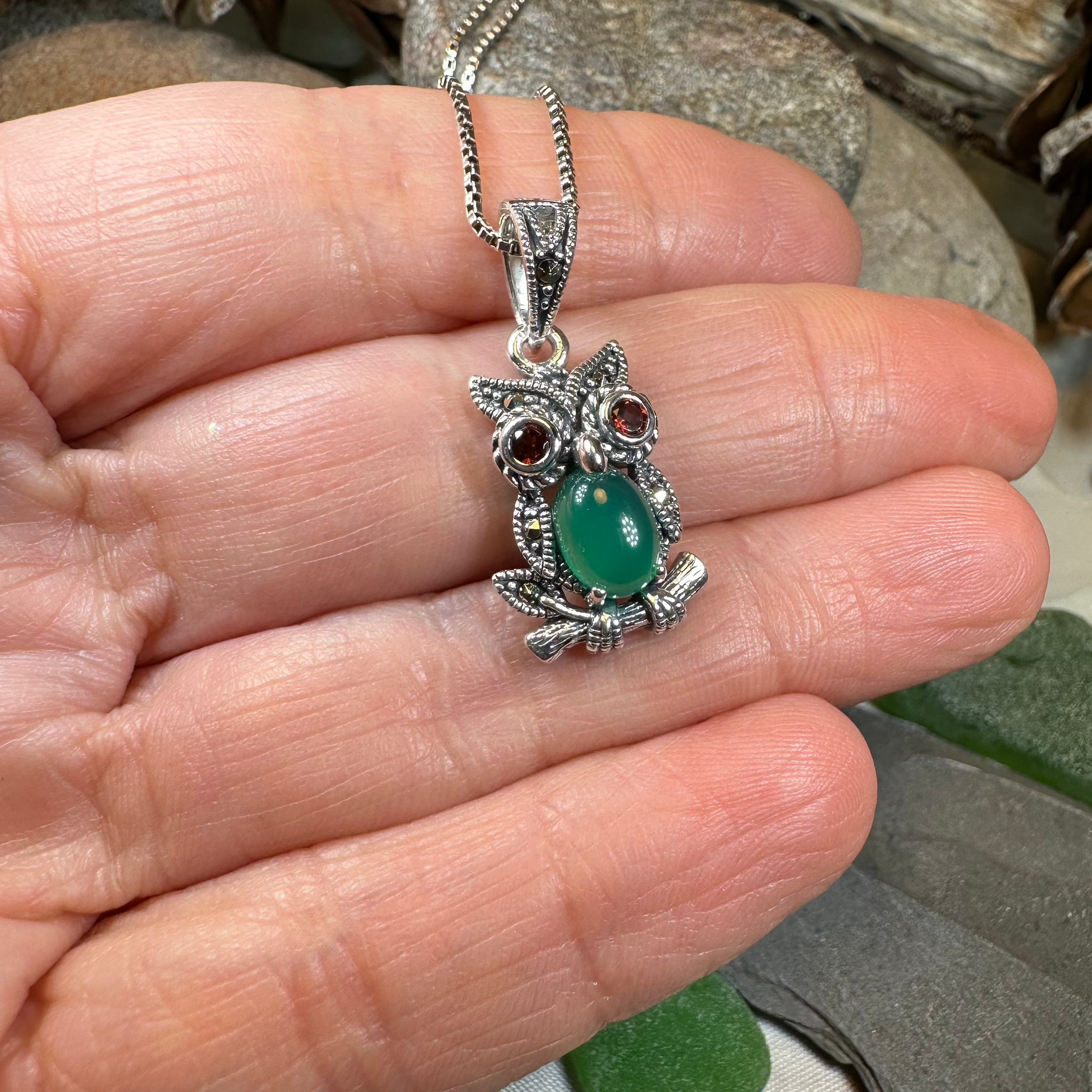 Emerald Aura Owl Necklace — view 4