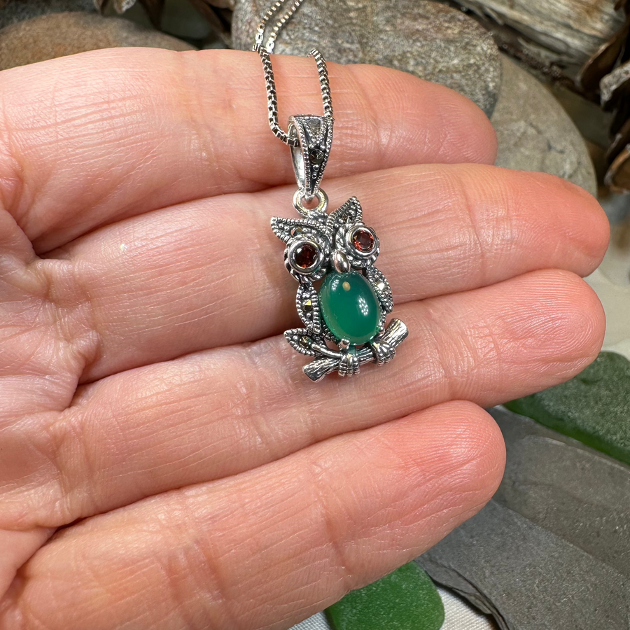 Emerald Aura Owl Necklace