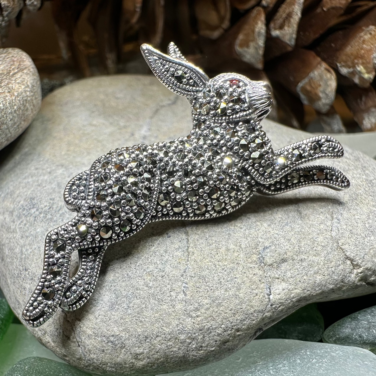 Coinín Marcasite Rabbit Brooch in Sterling Silver — view 8