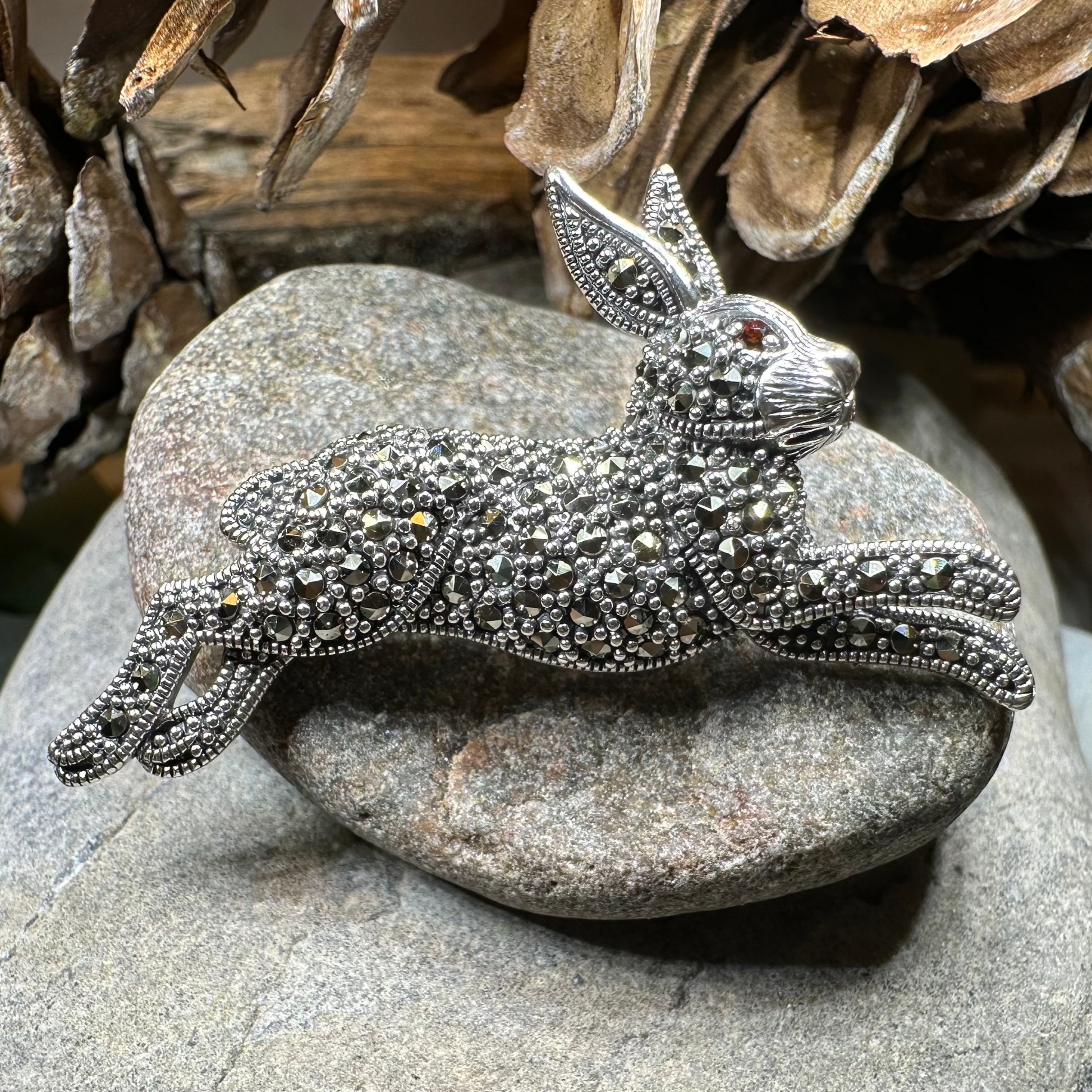 Coinín Marcasite Rabbit Brooch in Sterling Silver — view 2