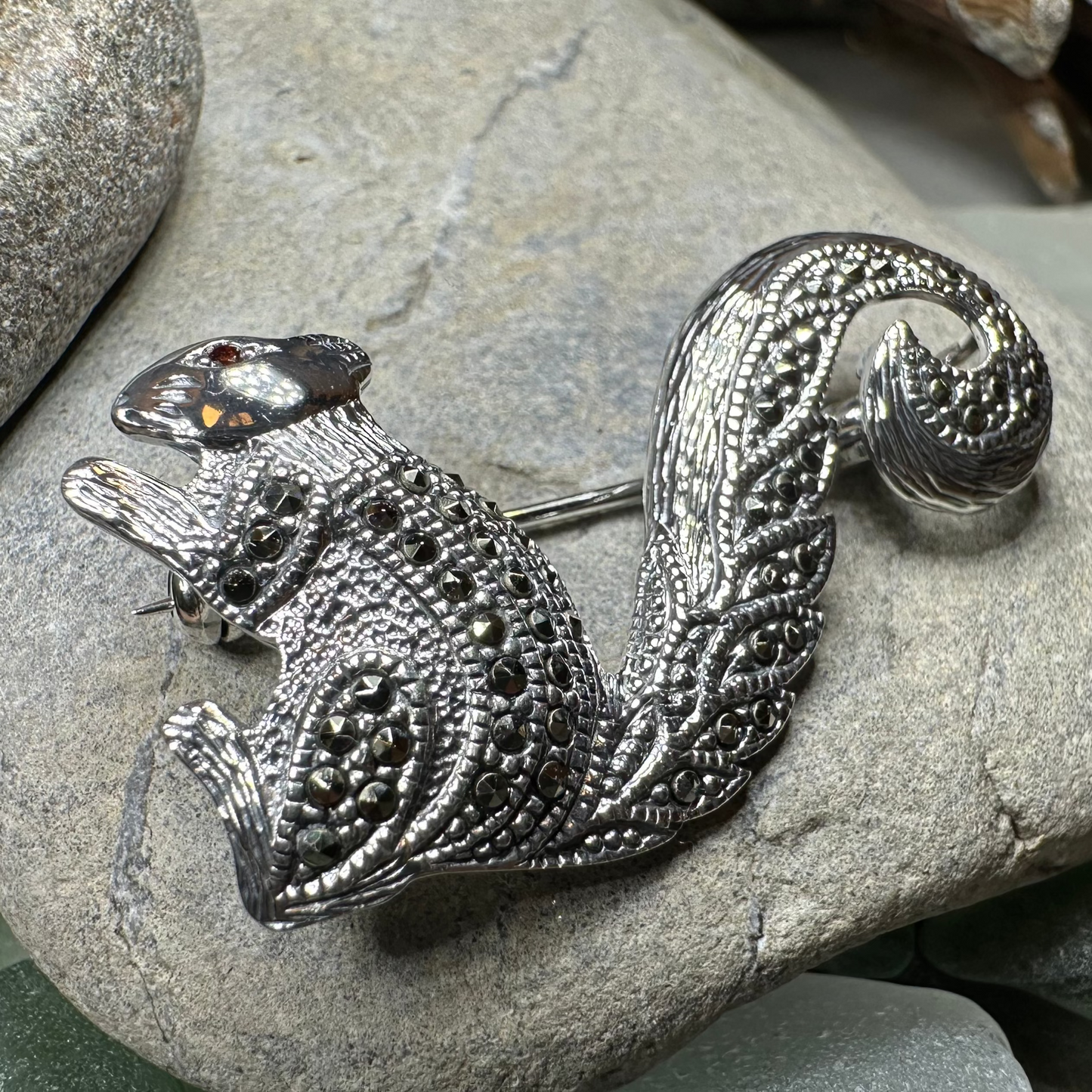 Sparkling Marcasite Squirrel Brooch