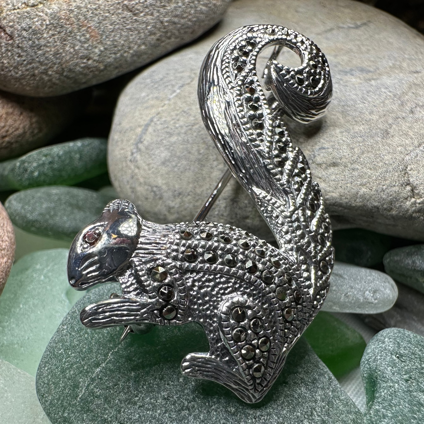 Sparkling Marcasite Squirrel Brooch