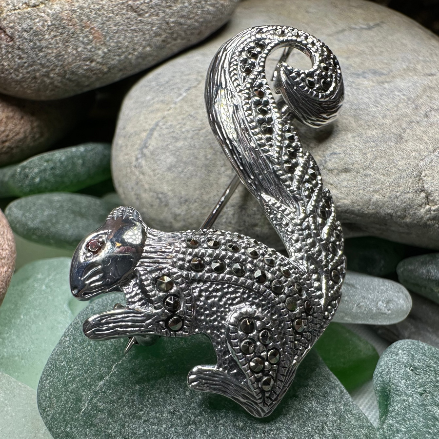 Sparkling Marcasite Squirrel Brooch