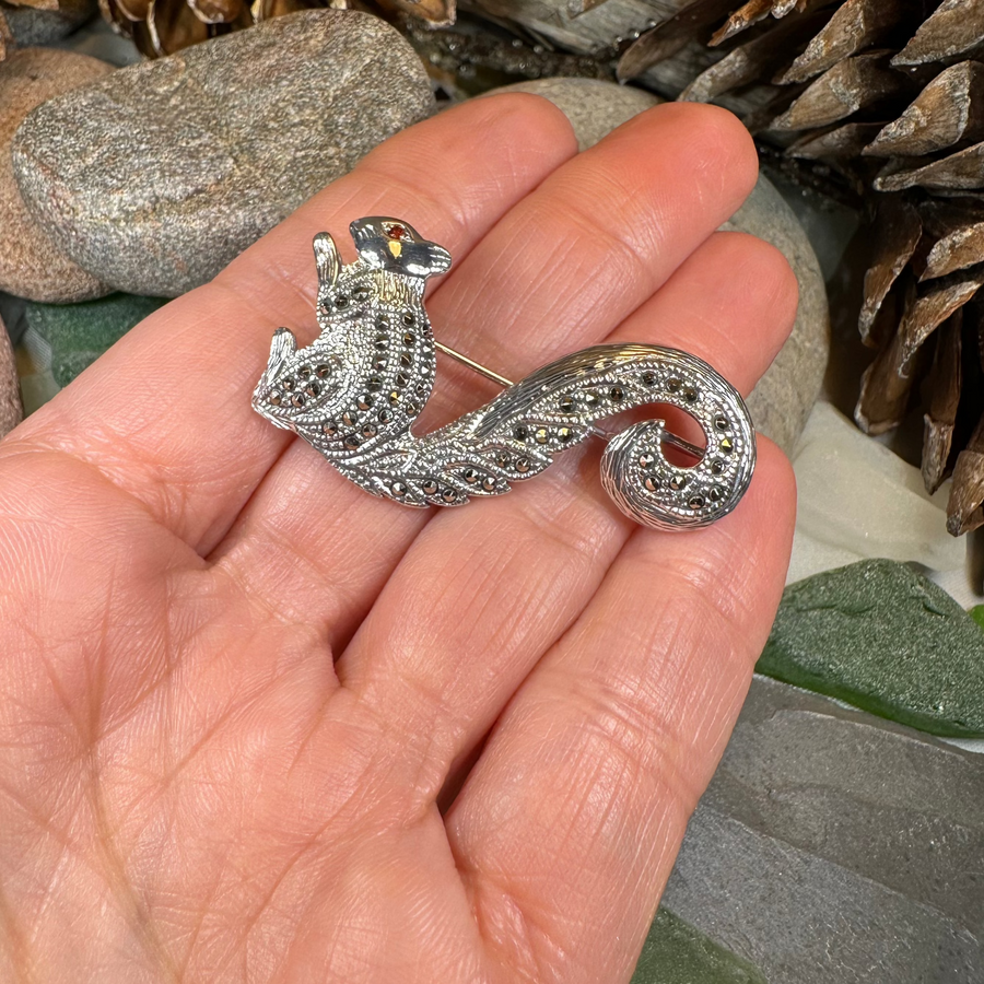 Sparkling Marcasite Squirrel Brooch