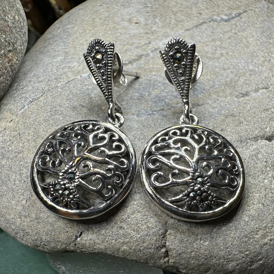 Marcasite Celtic Tree of Life Earrings in Sterling Silver
