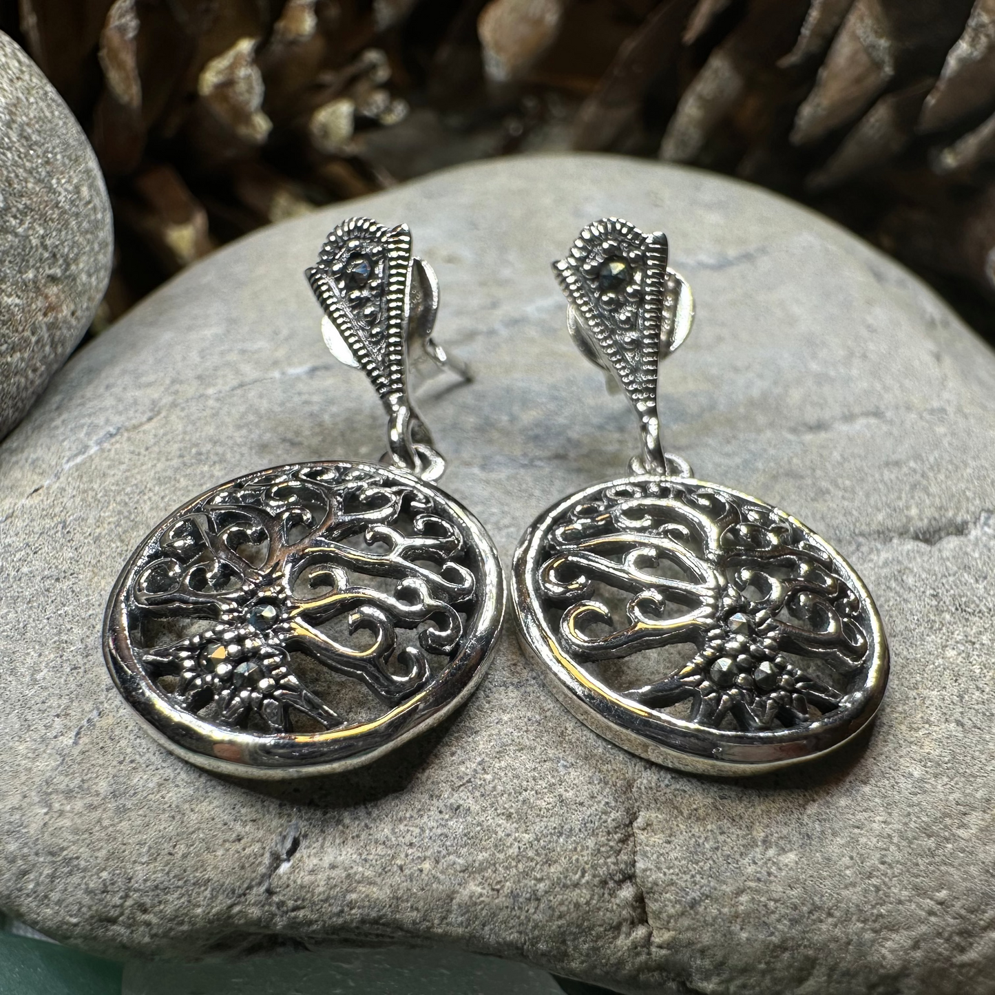 Marcasite Celtic Tree of Life Earrings in Sterling Silver