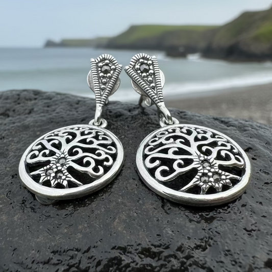 Marcasite Celtic Tree of Life Earrings in Sterling Silver