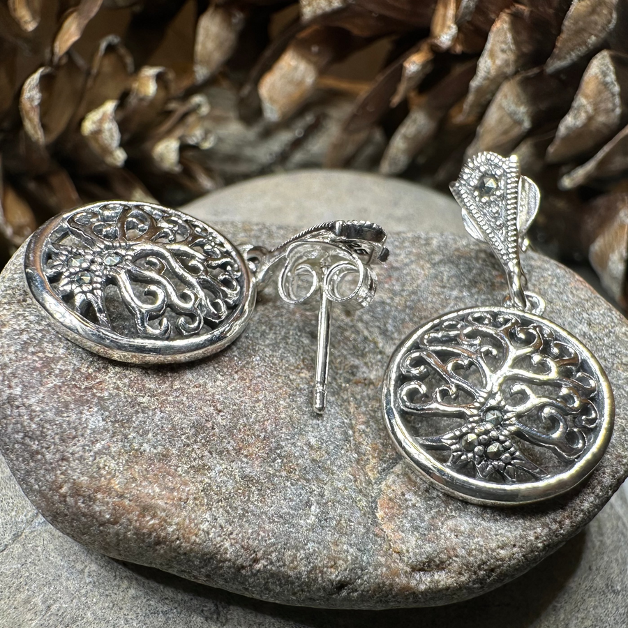 Marcasite Celtic Tree of Life Earrings in Sterling Silver
