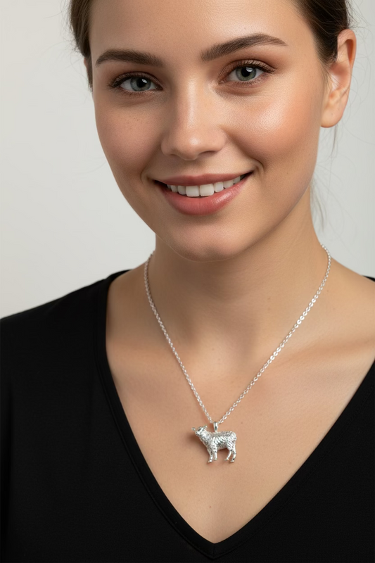 Realistic Sheep Necklace in Sterling Silver — view 3
