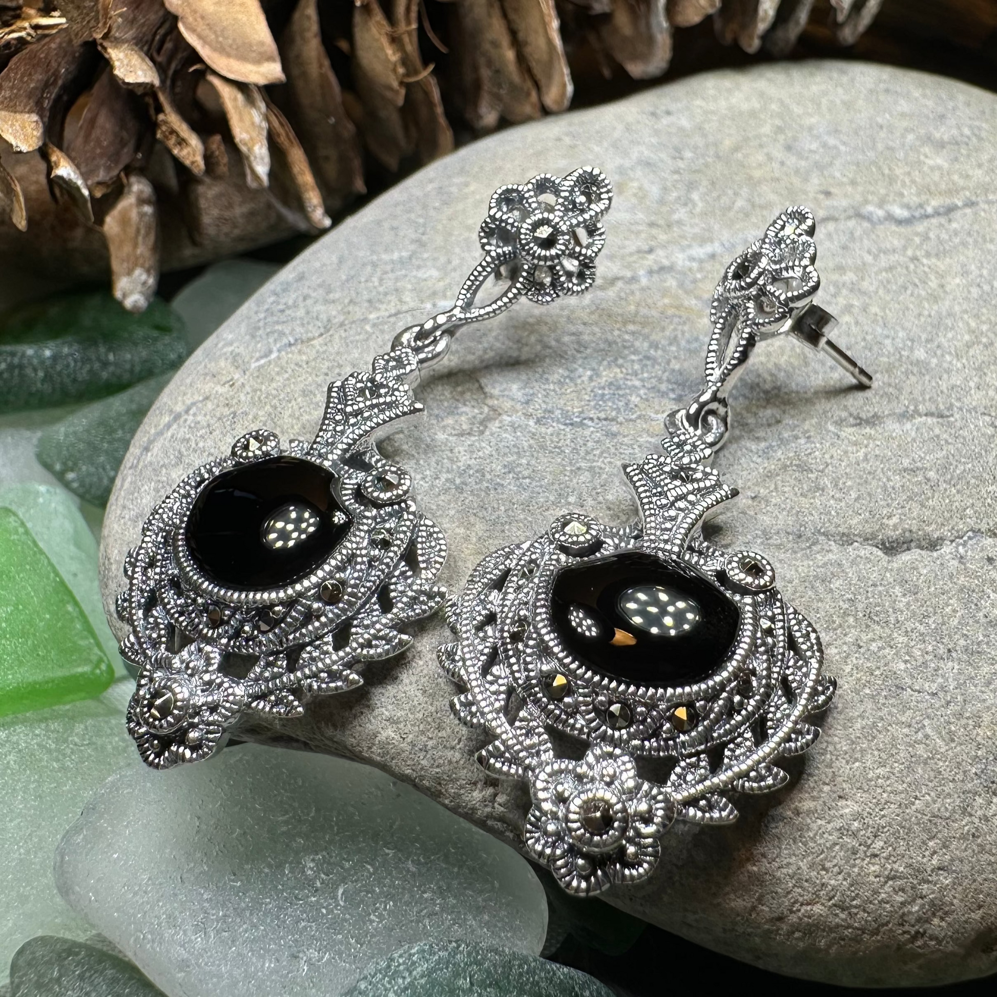 Royal Onyx Marcasite Earrings — view 7