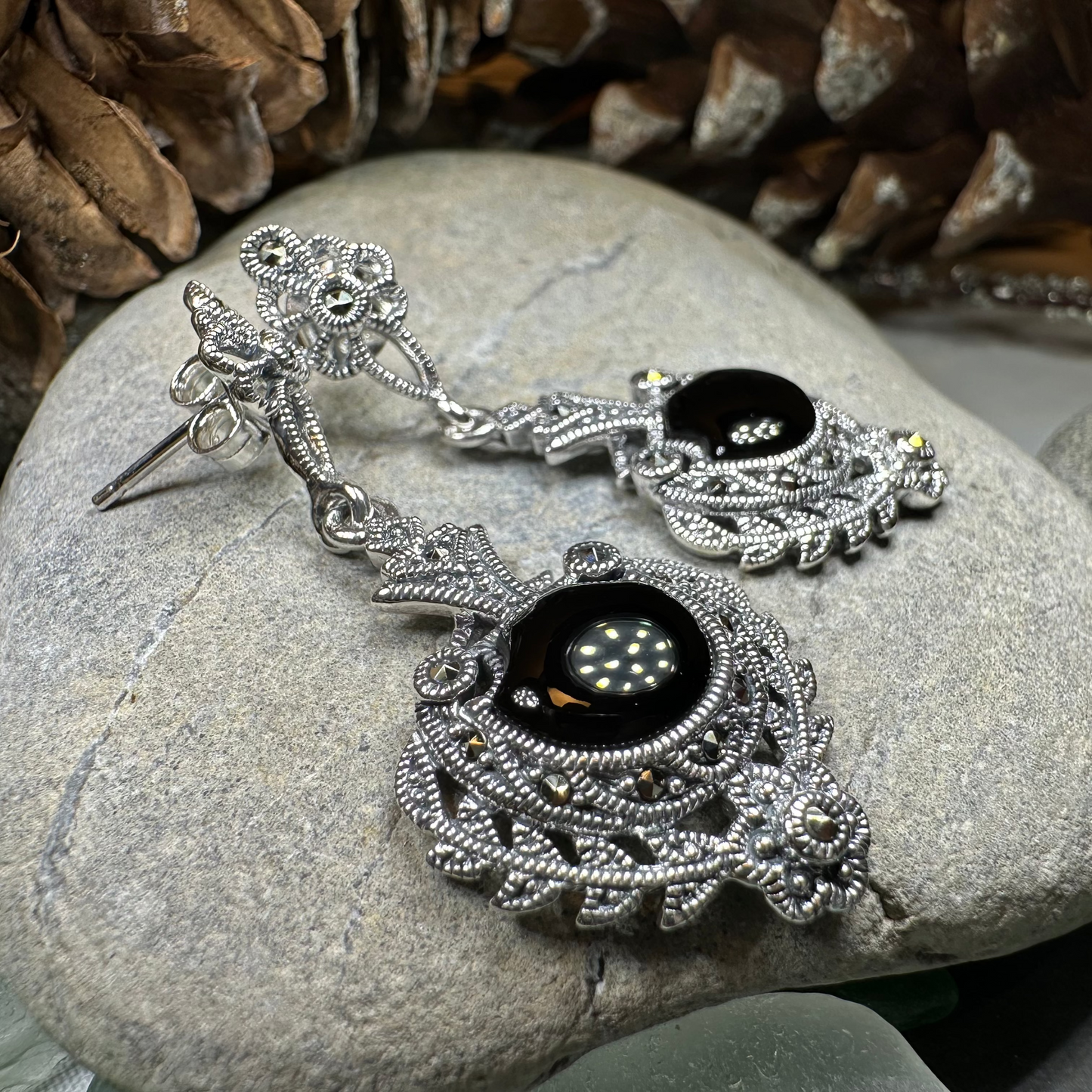 Royal Onyx Marcasite Earrings — view 6