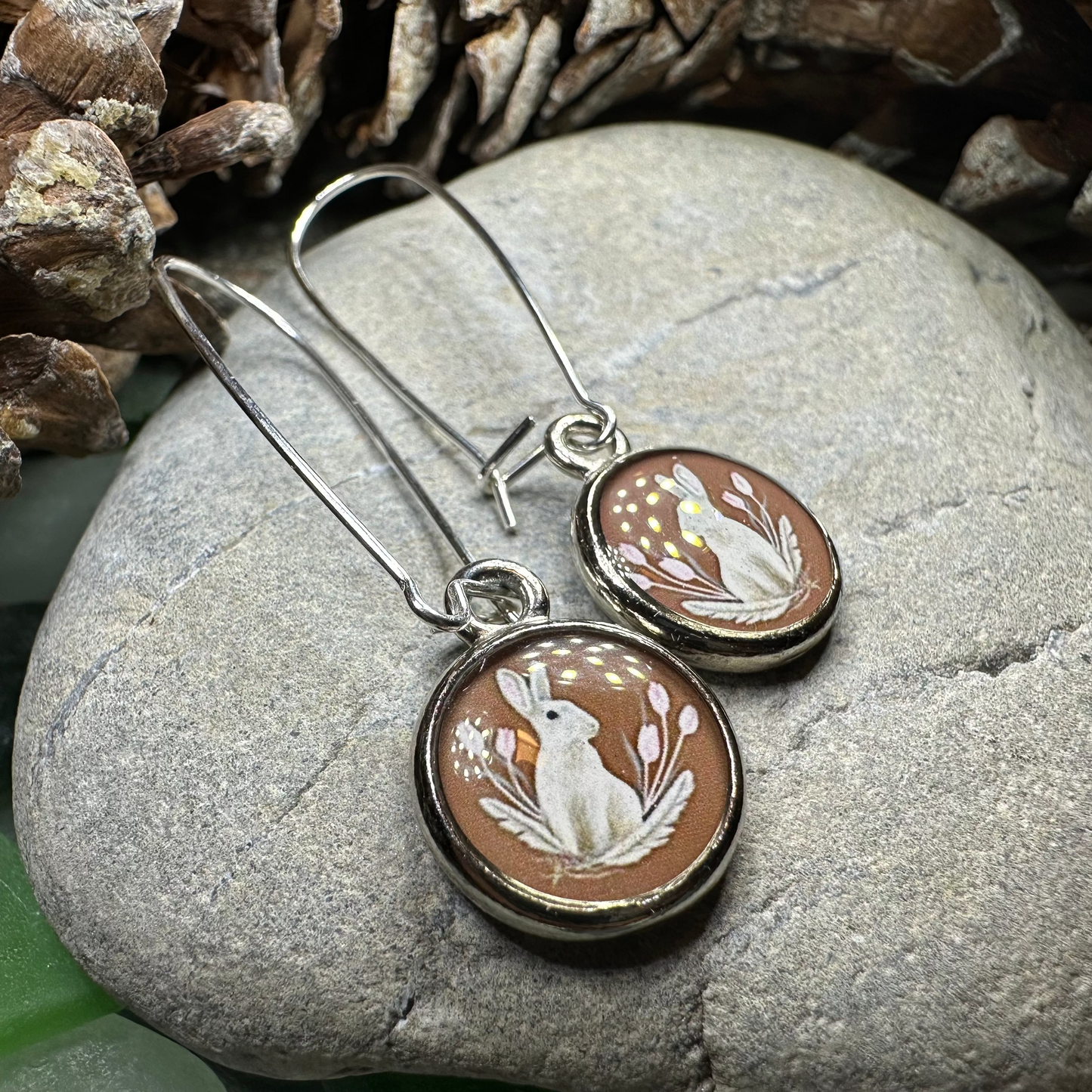 Spring Blossom Rabbit Art Earrings